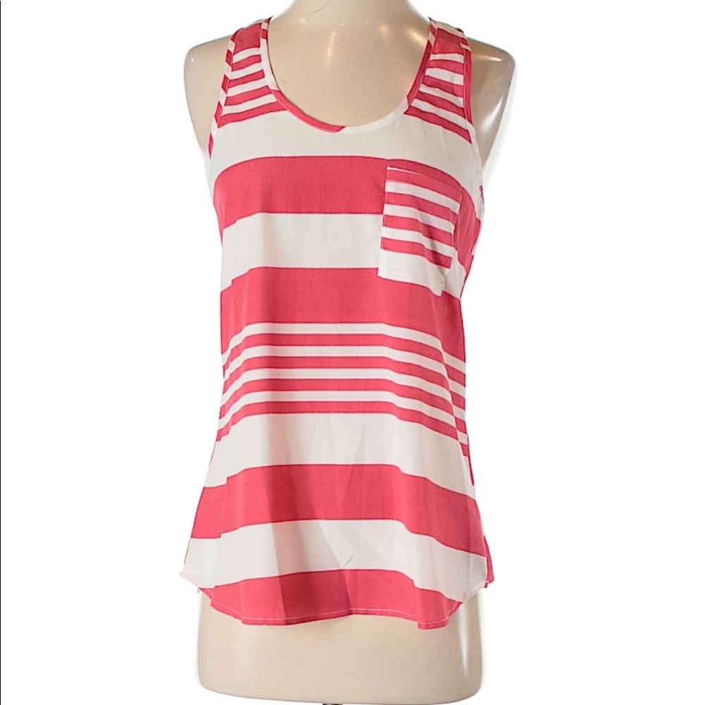 White and red stripe razorback blouse